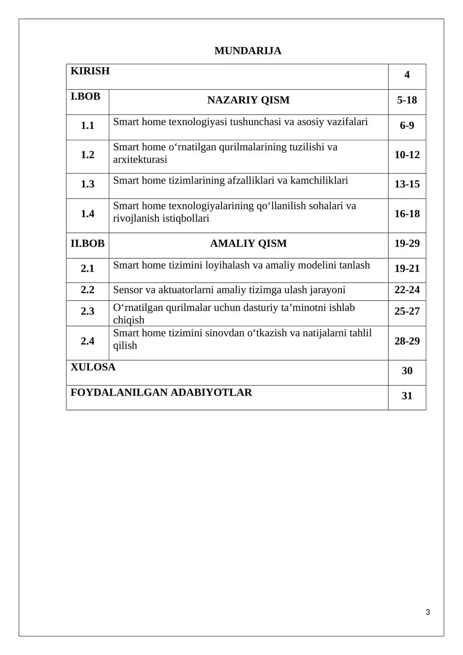 SMART HOME TEXNOLOGIYALARIDA O‘RNATILGAN QURILMALAR KURS ISHI ISHIGA HISOBOT YOZUVI 3