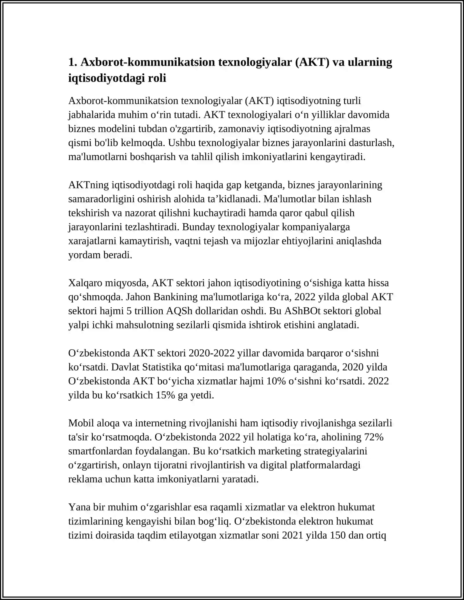 "IQTISODIYOTDA AXBOROT KOMMUNIKATSION TEXNOLOGIYALAR VA TIZIMLAR" FANIGA KIRISH 3