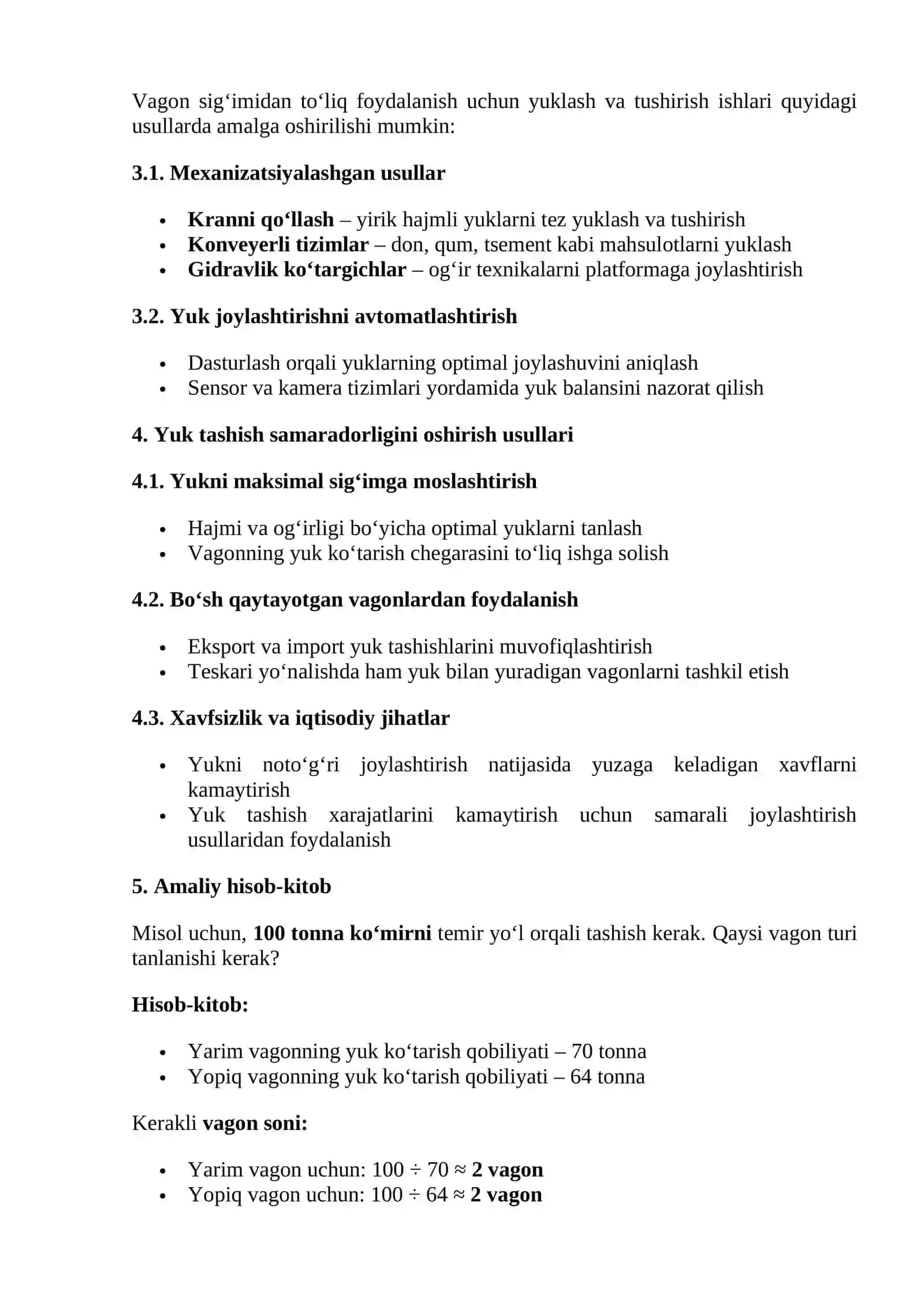 Vagonning yuk kutarish qobilyati va kuzov hajmidan toliq foydalanish 3