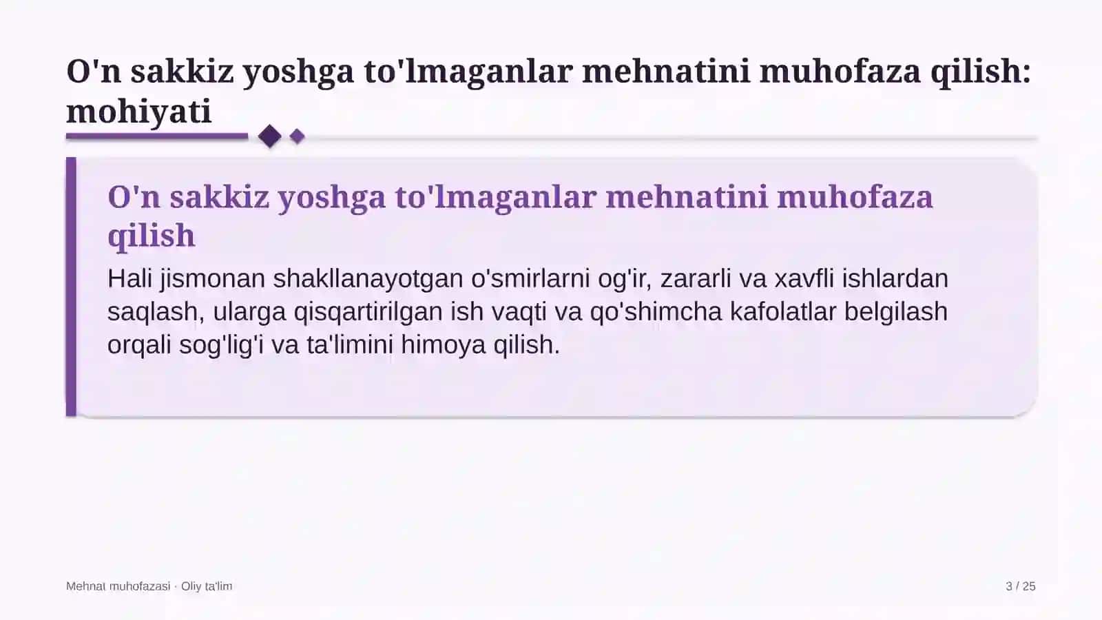 dilerlik tarmoqlarida o'n sakkiz yoshga to'lmagan xodimlar mehnatini muhofaza qilish 4195 3