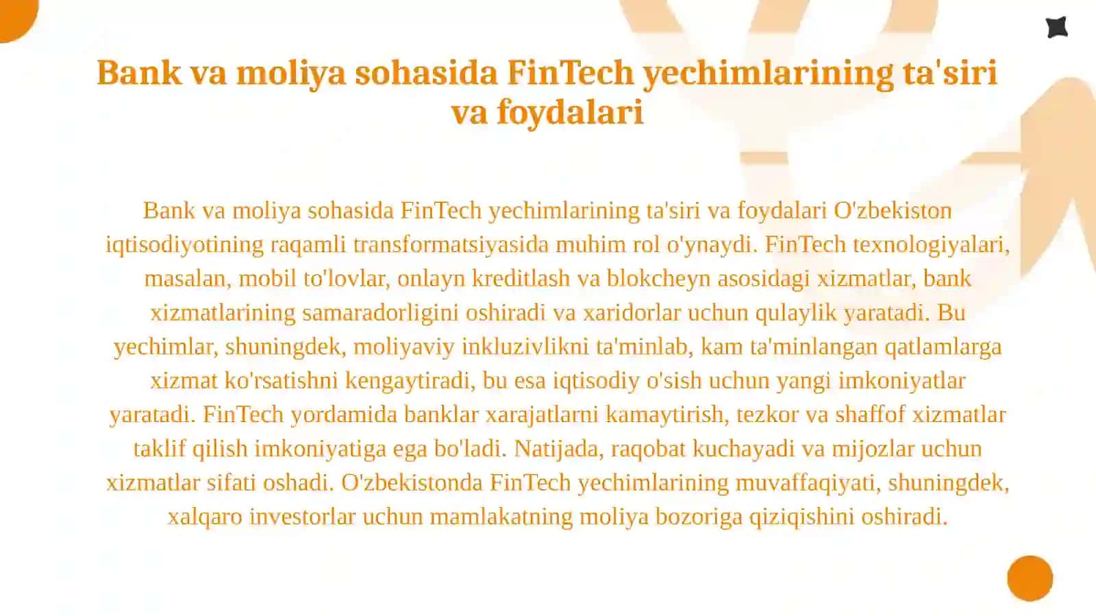 Bank va moliya sektorida FinTech yechimlari  O'zbekiston tajribasi 3