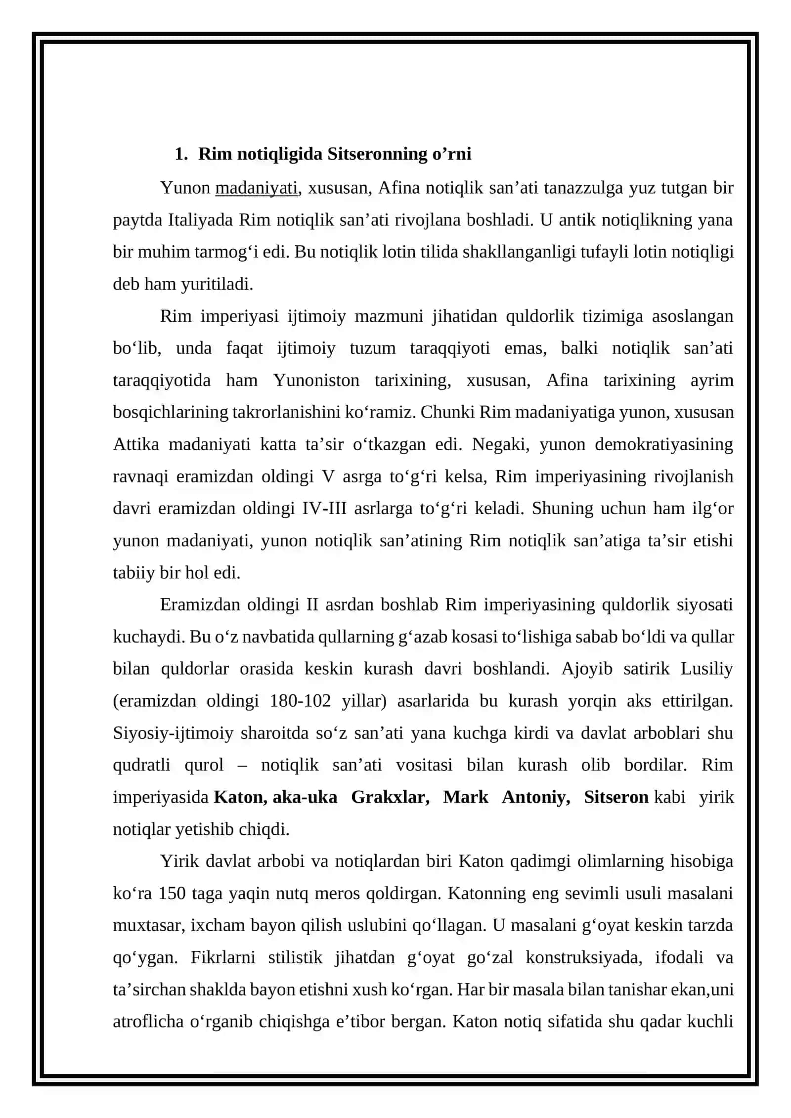 Rim notiqligida Sitseronning o’rni Referat 3
