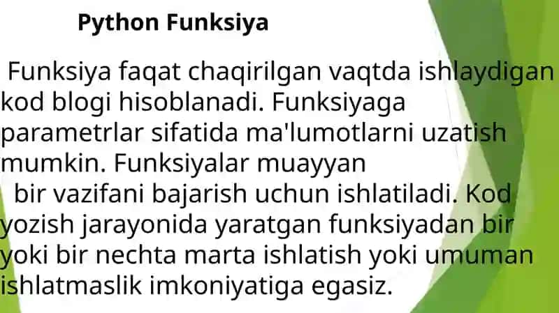Python dasturlash tilida Funksiya nima 3
