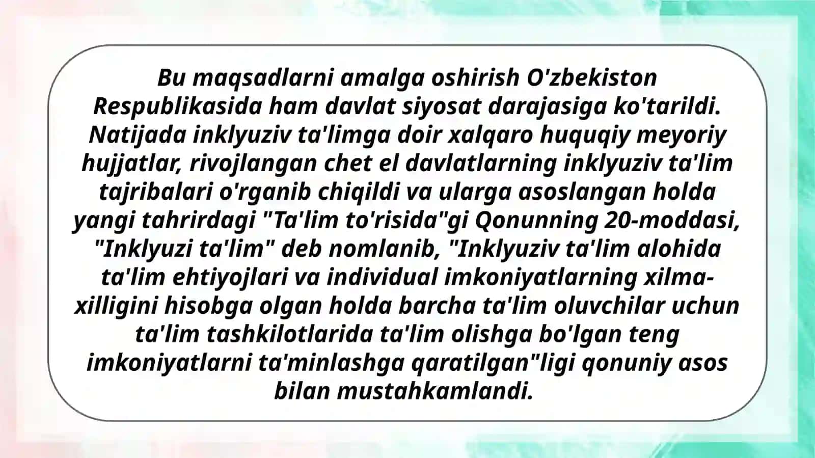 Oʻzbekistonda imkoniyati cheklangan bolalar uchun inklyuziv taʼlim 3