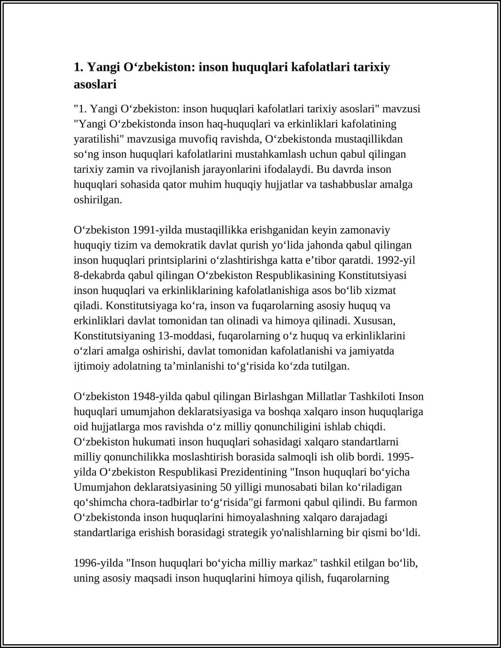 Yangi Oʻzbekiston: inson huquqlari kafolatlari tarixiy asoslari 3