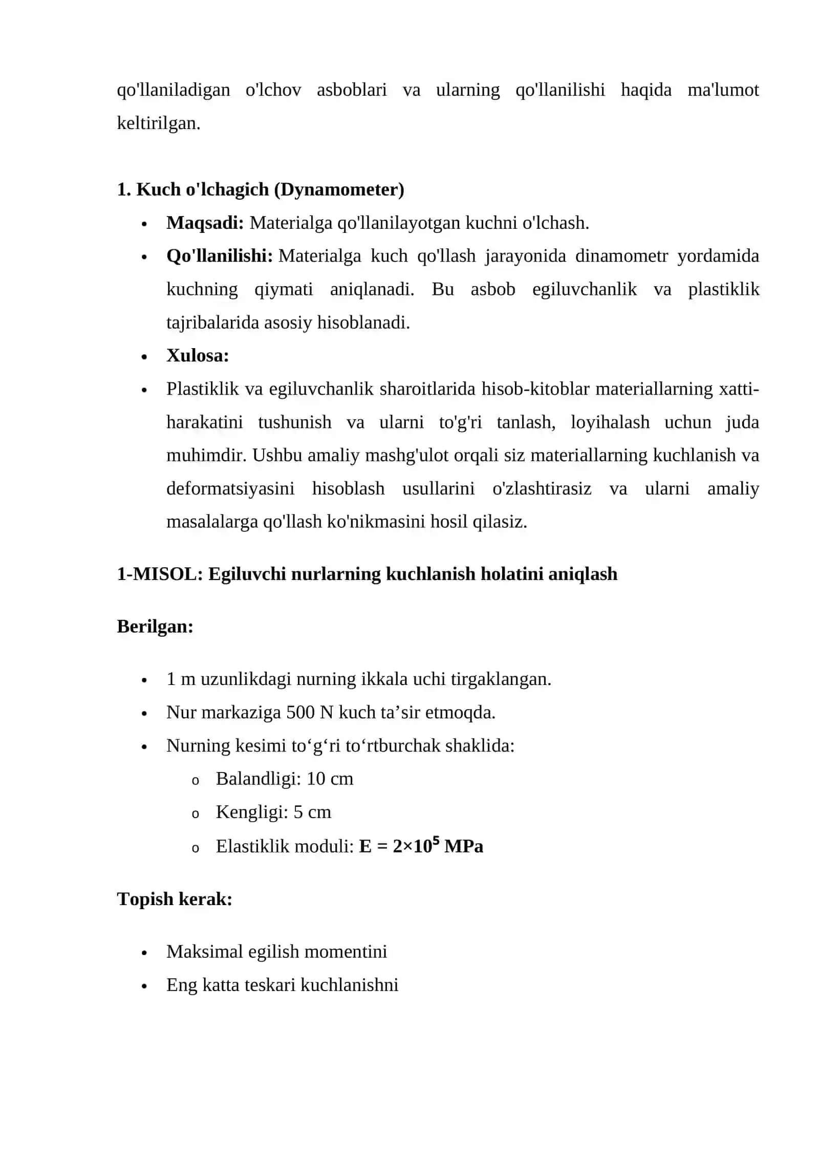 Amaliy Mashg'ulot: Plastiklik va Egiluvchanlik Sharoitlarida Hisob-Kitoblar 3