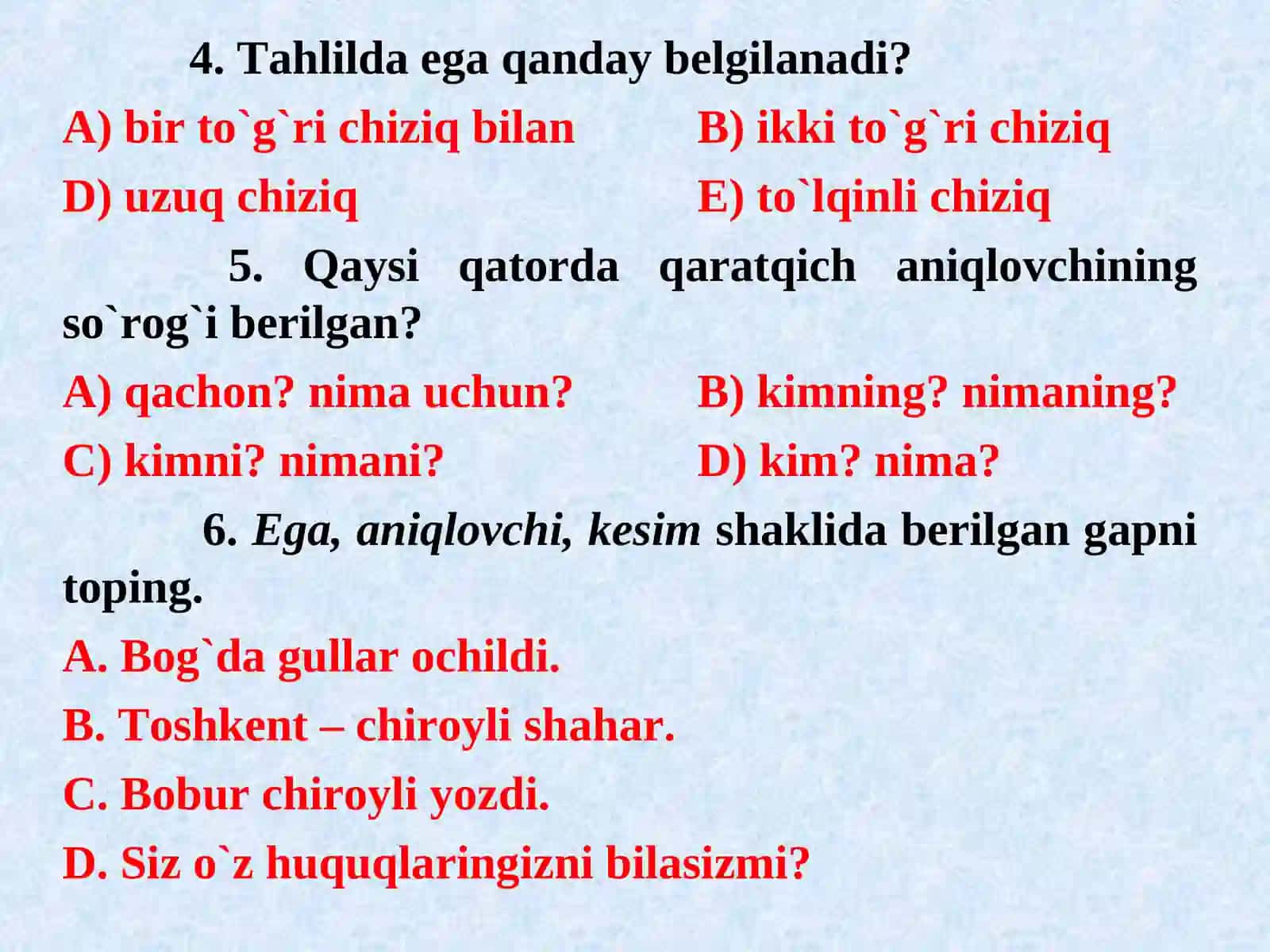 UZOQ O`TGAN MAVZULARNI TAKRORLASH 3