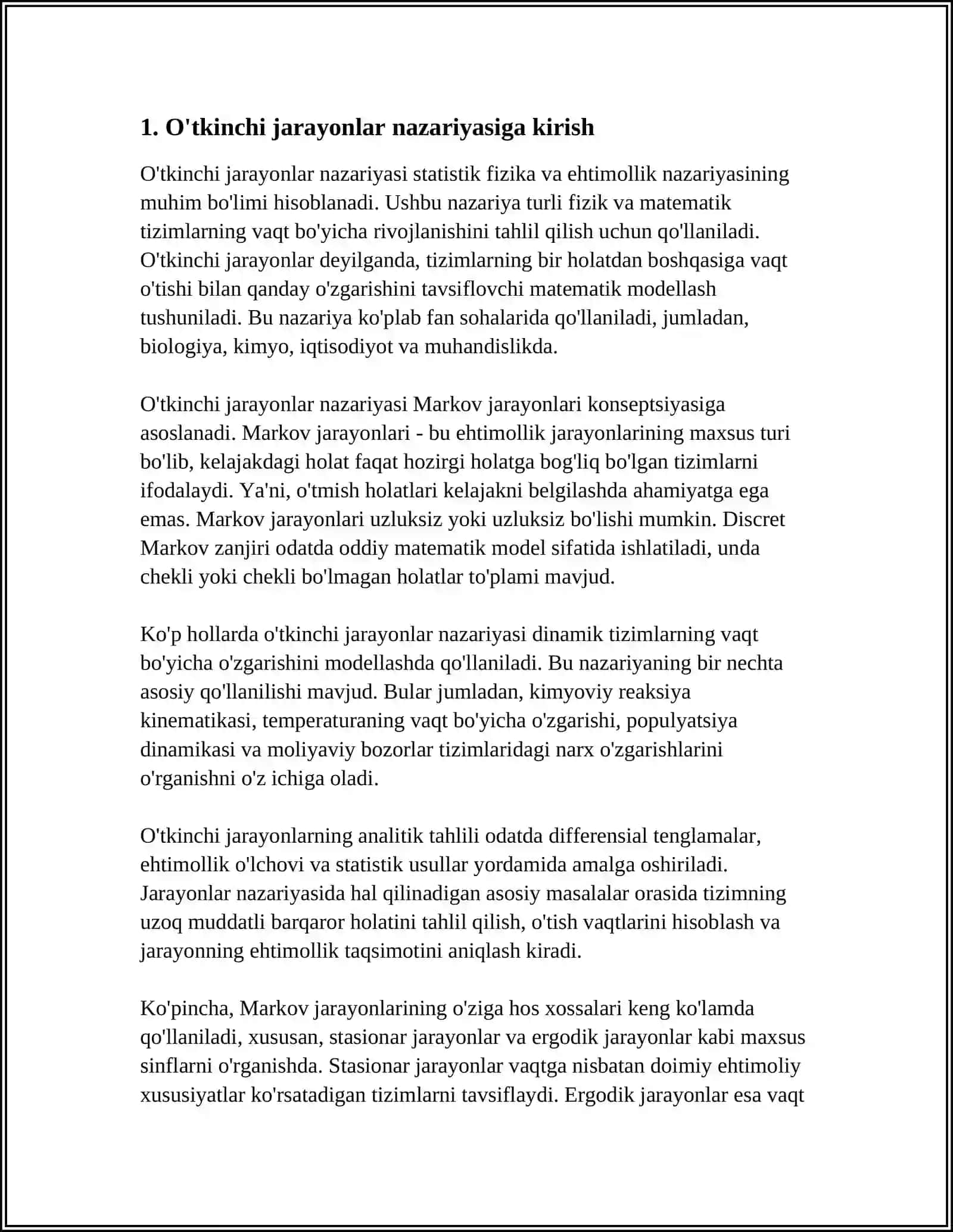 MUSTAQIL ISH Mavzu: NOCHIZIQ ZANJIRDA O'TKINCHI JARAYONLAR TO'G'RISIDA TUSHUNCHA 3