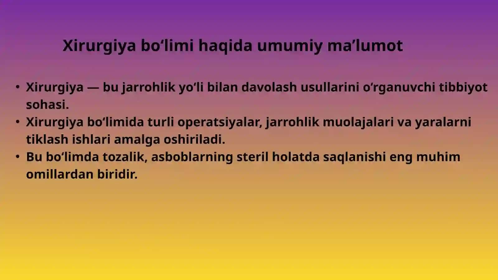 Xirurgiya va Ranimatsiya bo’limlarida asosiy jihoz va anjomlar 3