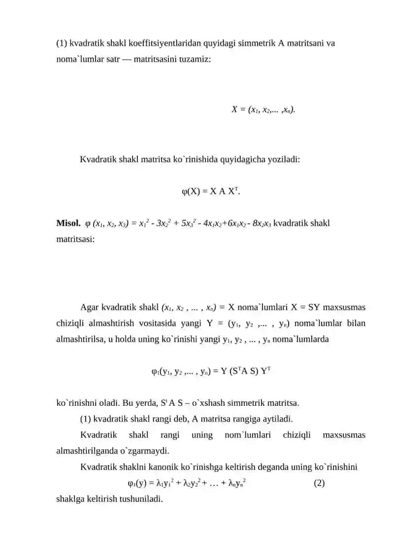 Kvadratik formulaning kanonik shakli 3
