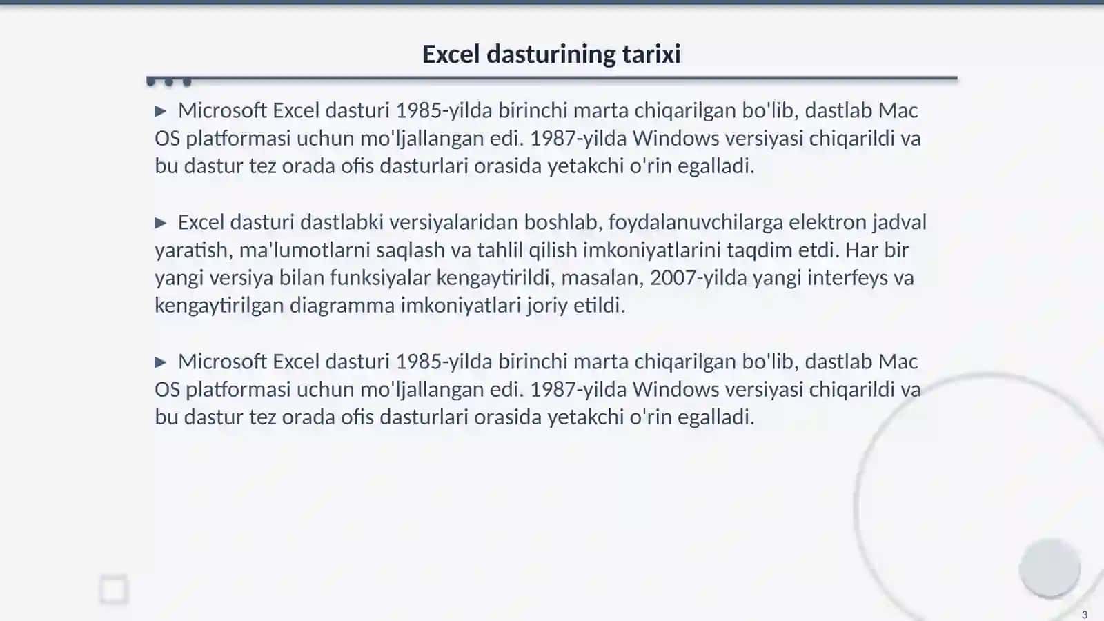 Microsoft Excel elektron jadval dasturi 3
