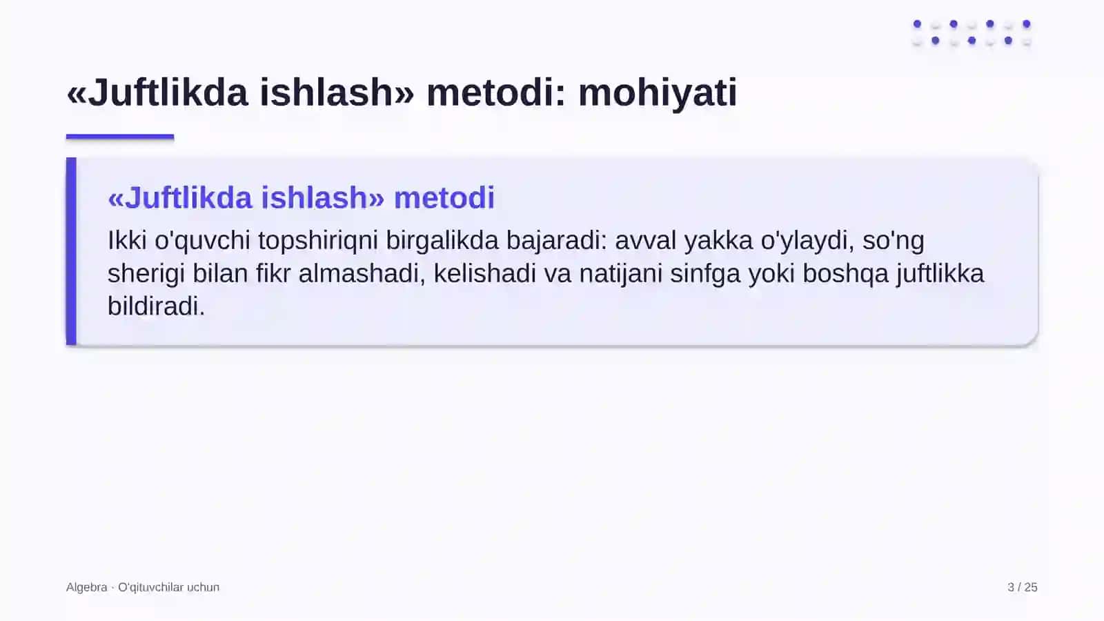 algebra darslarida juftlikda ishlash metodidan foydalanish 2298 3