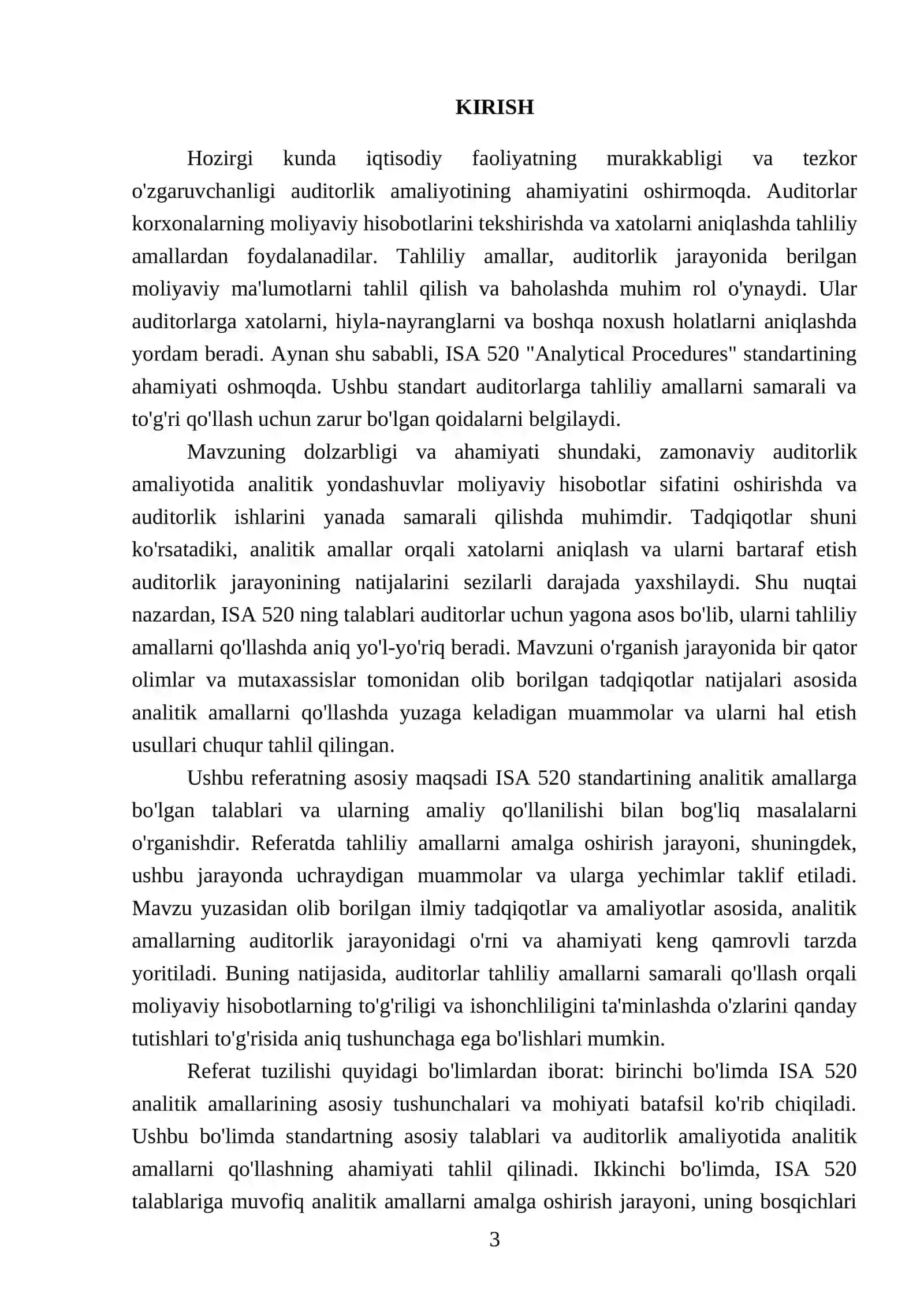 "Tahliliy amallar: ISA 520 “Analytical Procedures” talablari va amaliy qoʻllanishi" 3