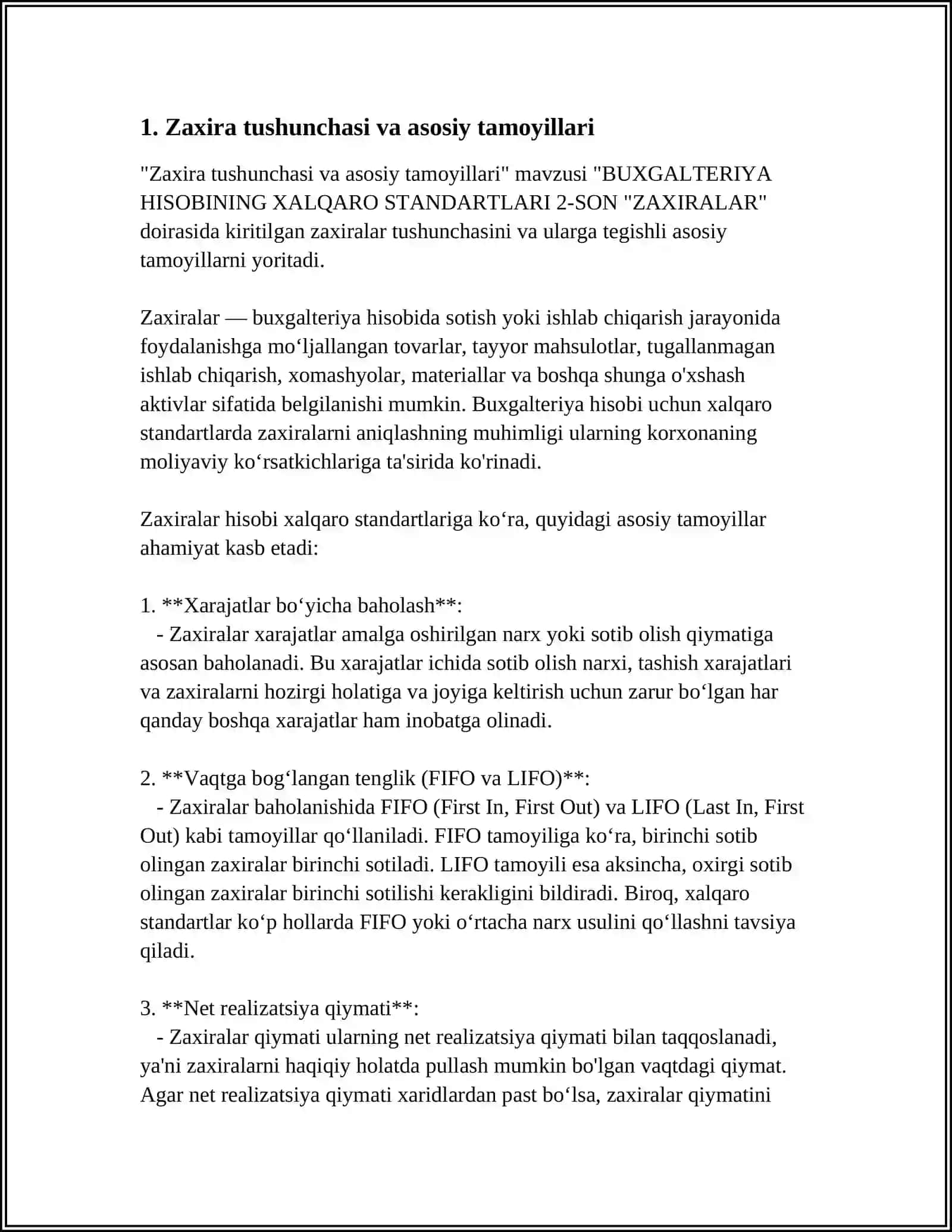 BUXGALTERIYA HISOBINING XALQARO STANDARTLARI 2- SON "ZAXIRALAR" 3