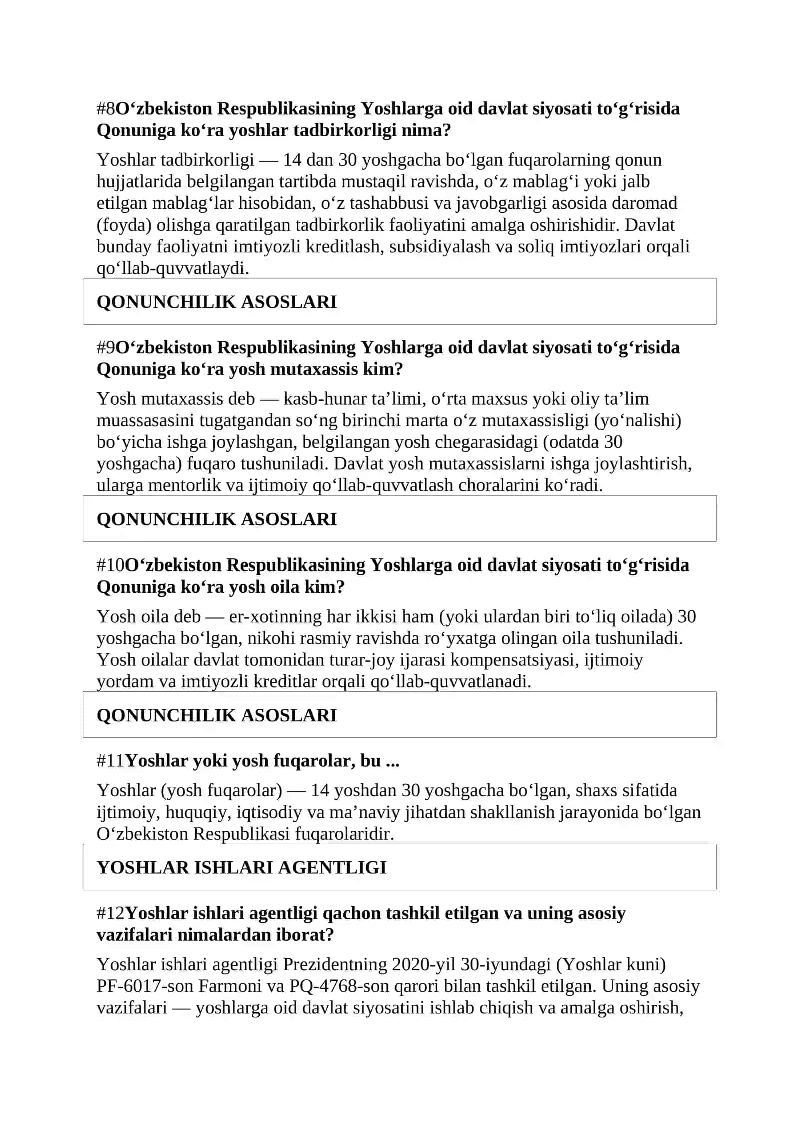 Yoshlar Yetakchisi — Suhbat Savollari 3