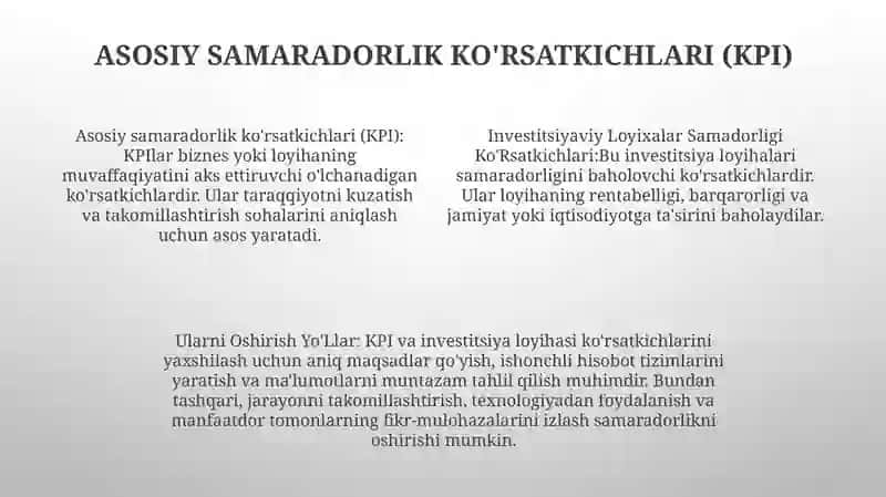 Investitsiyaviy Loyixalar Samadorligi Ko’Rsatkichlari Va Ularni Oshirish Yo’Llar 3