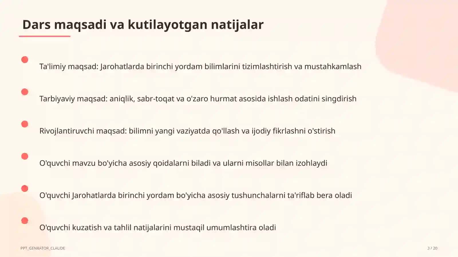 Jarohatlarda birinchi yordam (9-sinf) 3