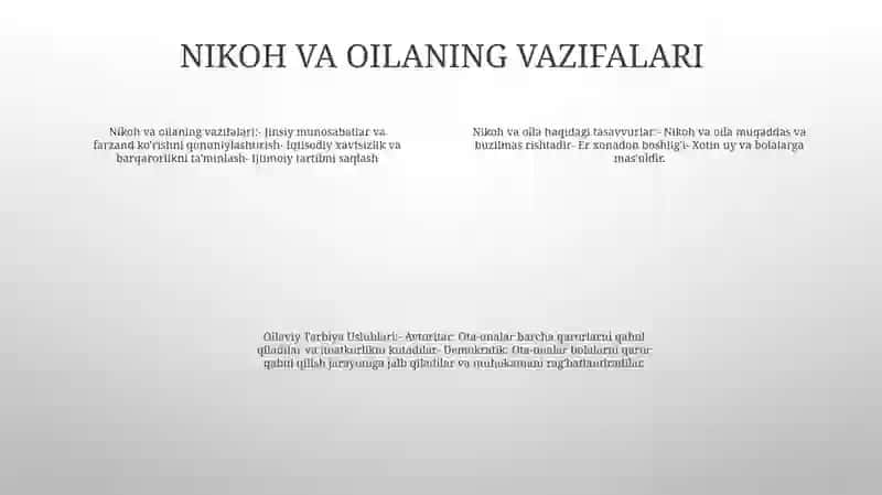 Nikoh Va Oila Haqidagi Tasavvurlar. Oilaviy Tarbiya Uslublari. Samariddin 3