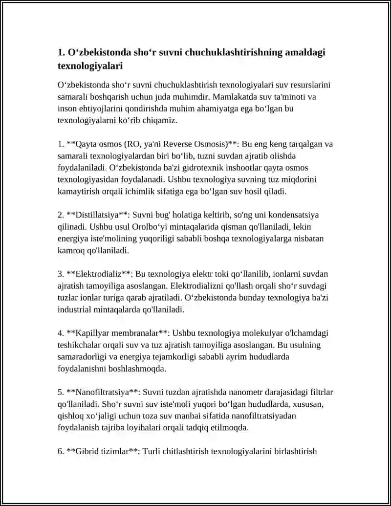 Oʻzbekistonda shoʻr suvni chuchuklashtirishning amaldagi texnologiyalari 3