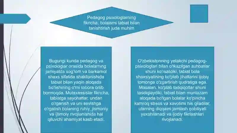 Pedagog psixologlarning tabiat bilan tanishtirishning ahamiyati haqidagi fikrlarni o'rgani 3