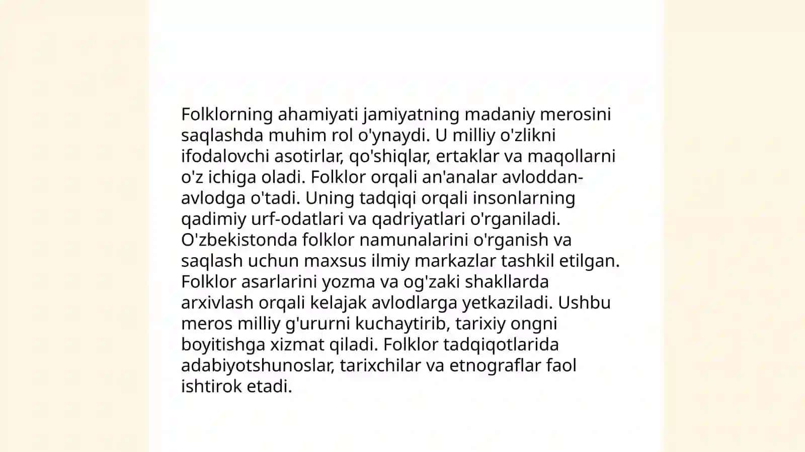 Folklor va xalq og‘zaki ijodi munosabatlar, Sultanbayeva Bahoroy 3