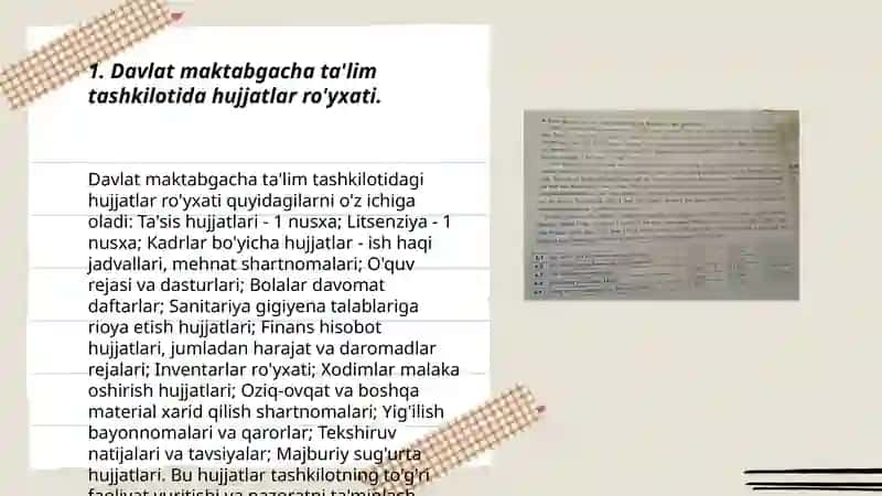 Davlat maktabgacha ta'lim tashkilotida hujjatlar ro'yxati 3