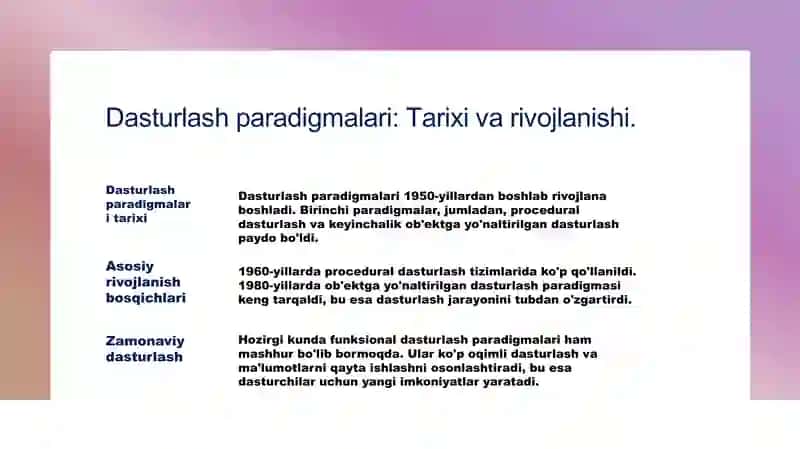 Dasturlash turlarining tamoyillari 3
