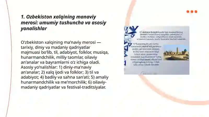 Ozbekiston xalqining manaviy merosi va milliy madaniyatning oziga xos jihatlari 3