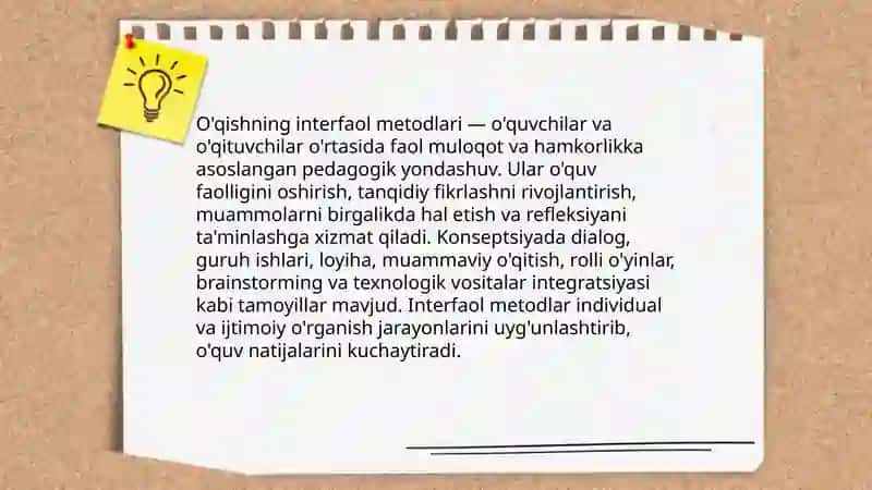 O'qishning interfaol metodlari va ularning tasnifi 3