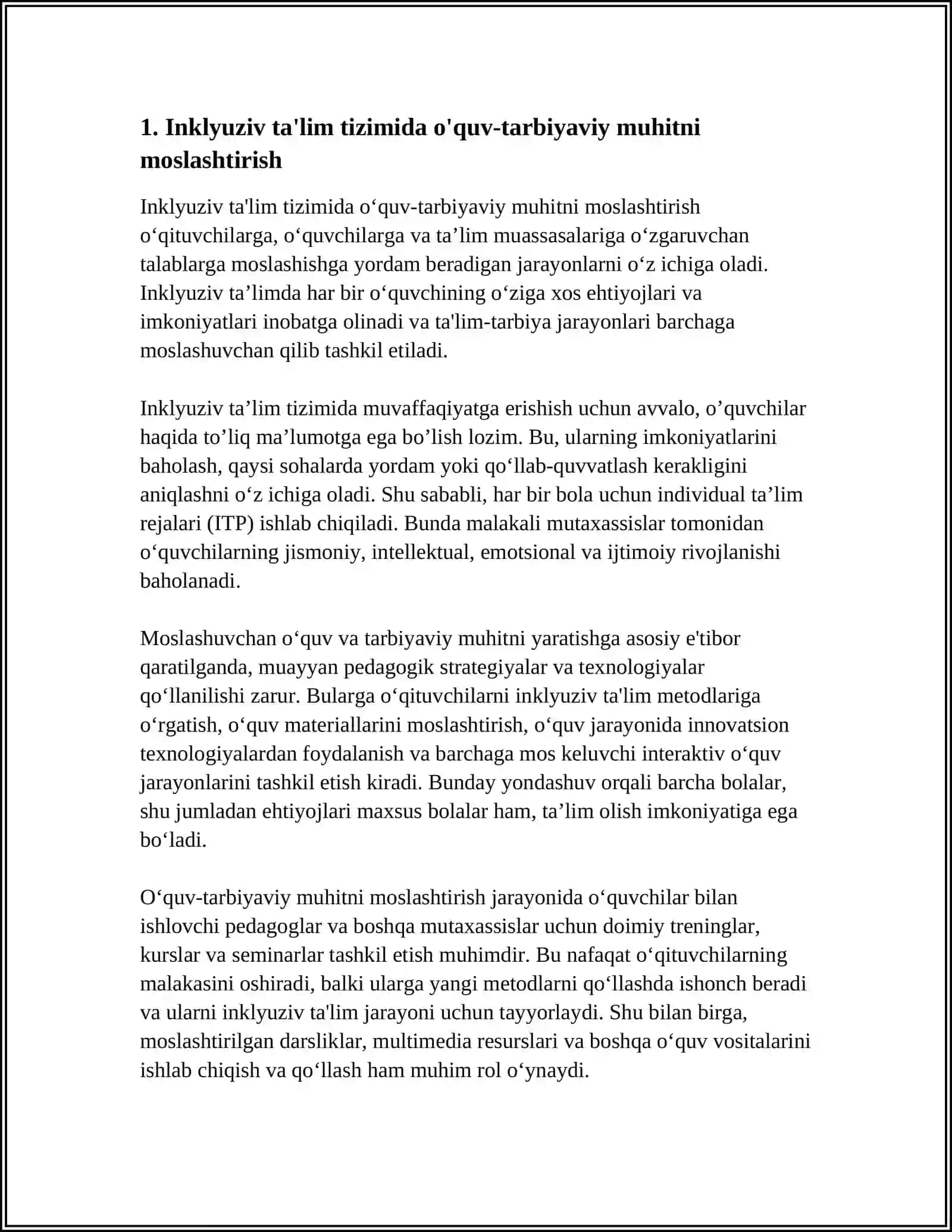 INKLYUZIV TALIM TIZIMIDA OQUV TARBIYA JARAYONLARINI TASHKIL ETISH 3