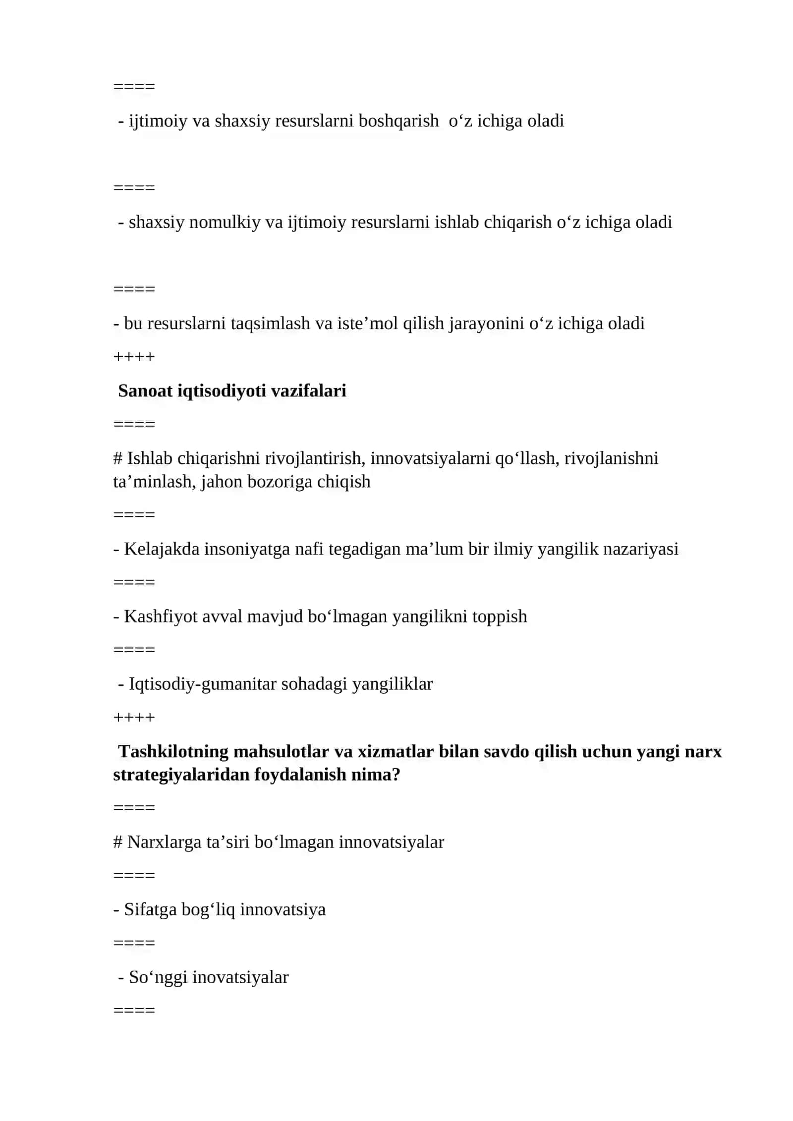 Sanoat iqtisodiyot fanidan test savollari 3