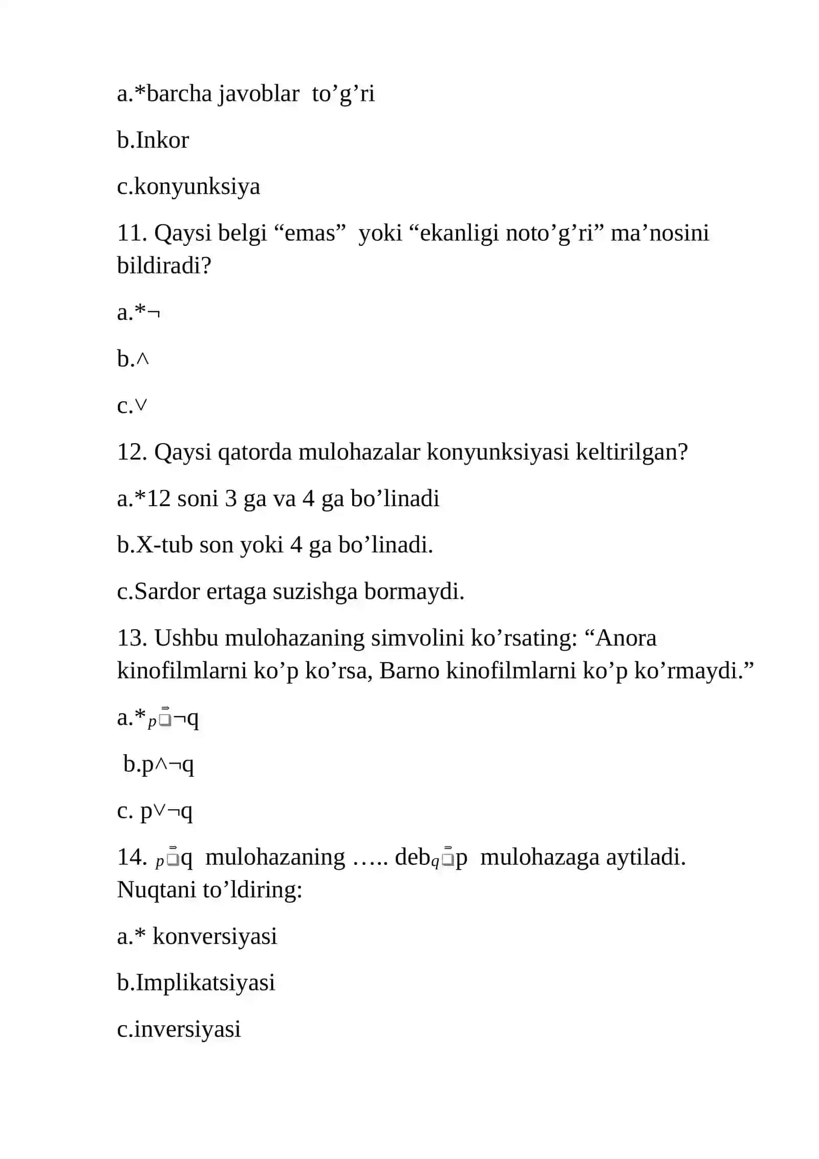 Matematika fanidan 10- sinf o’quvchilari uchun test 3