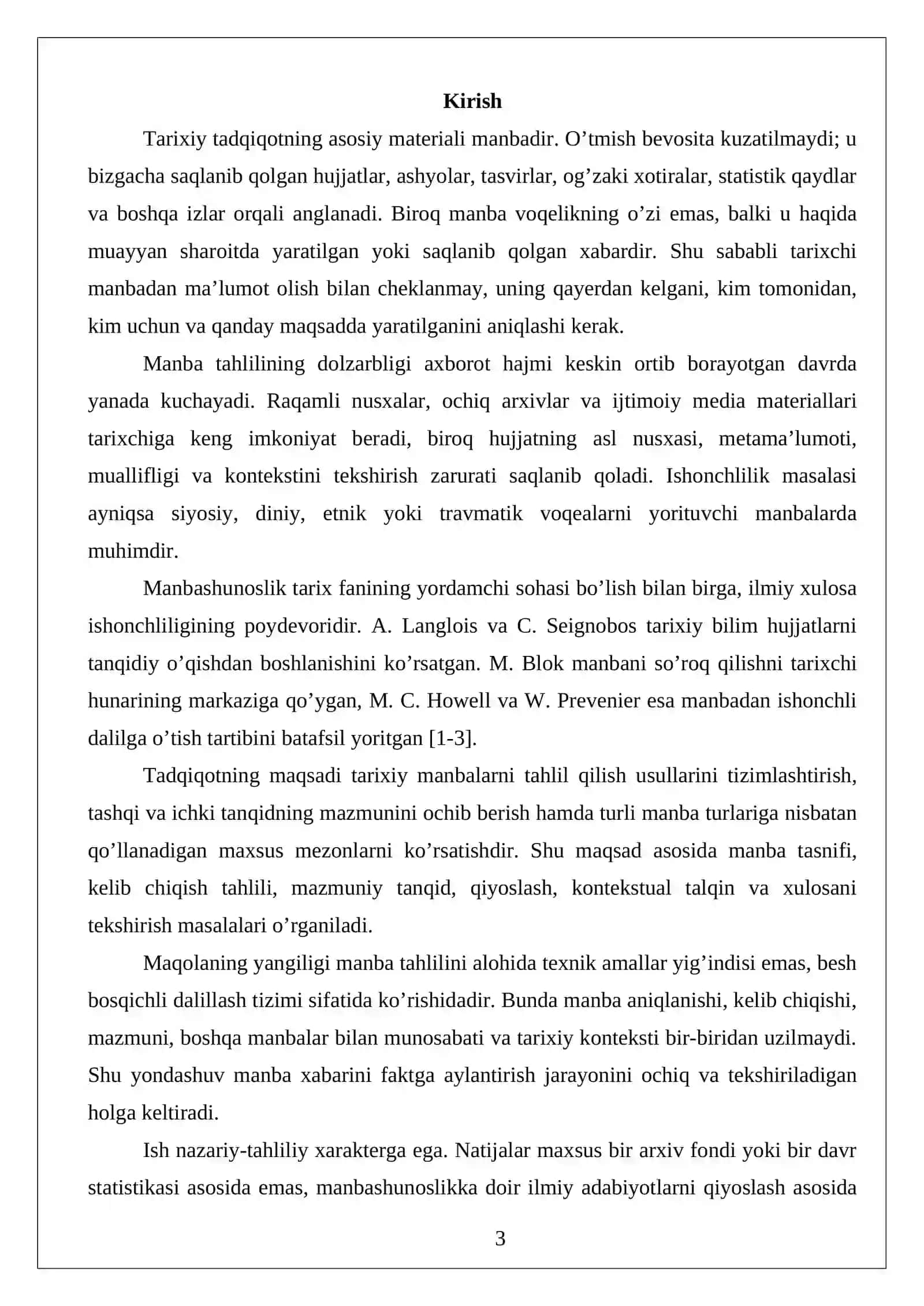 Tarixiy manbalarni tahlil qilish usullari Maqola loyihasi. 3