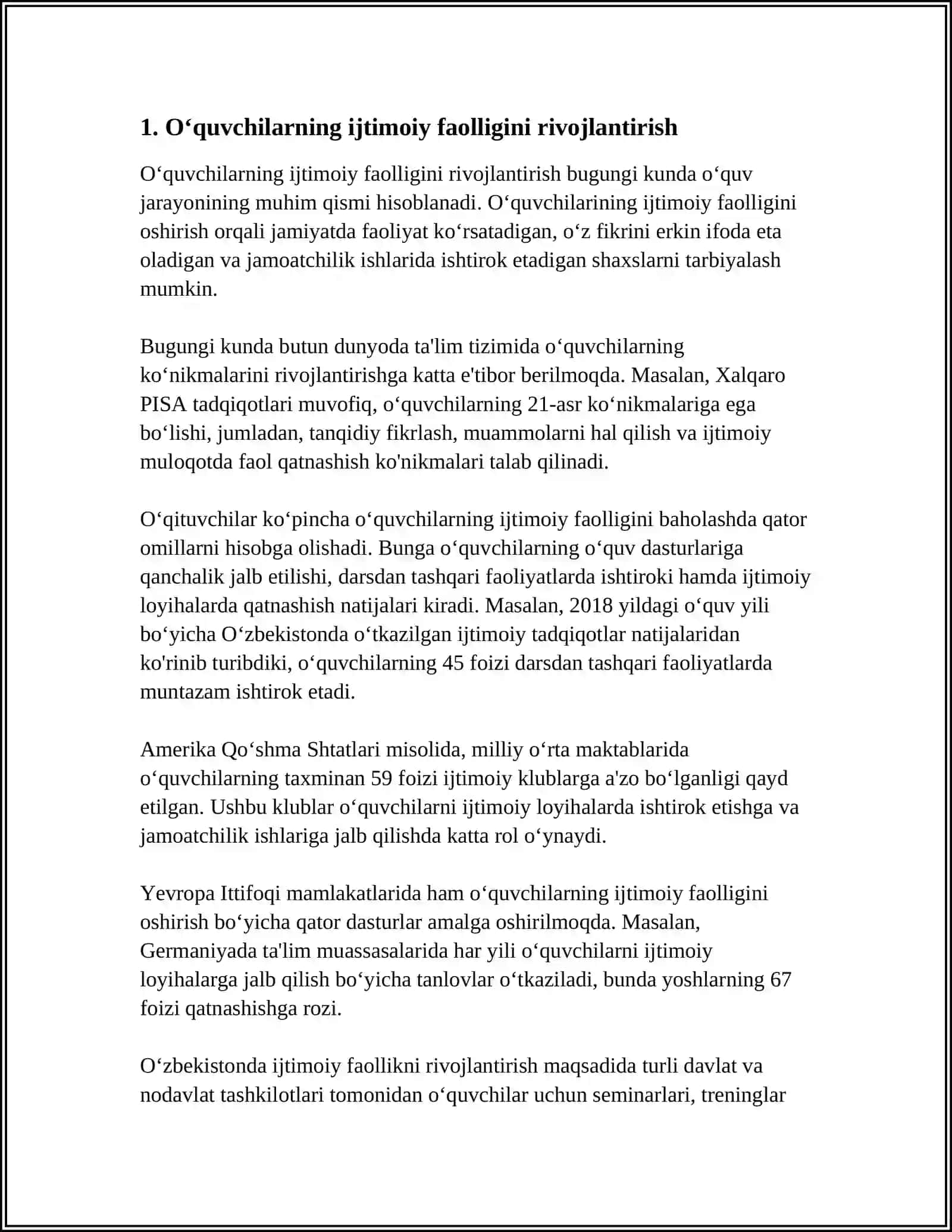 MUSTAQIL ISH Mavzu: OʻQUVCHILARNI IJTIMOIY HAYOTGA TARBIYALASH 3