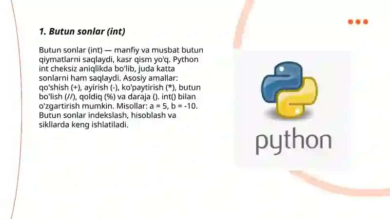 Pythonda malumot turlari 3