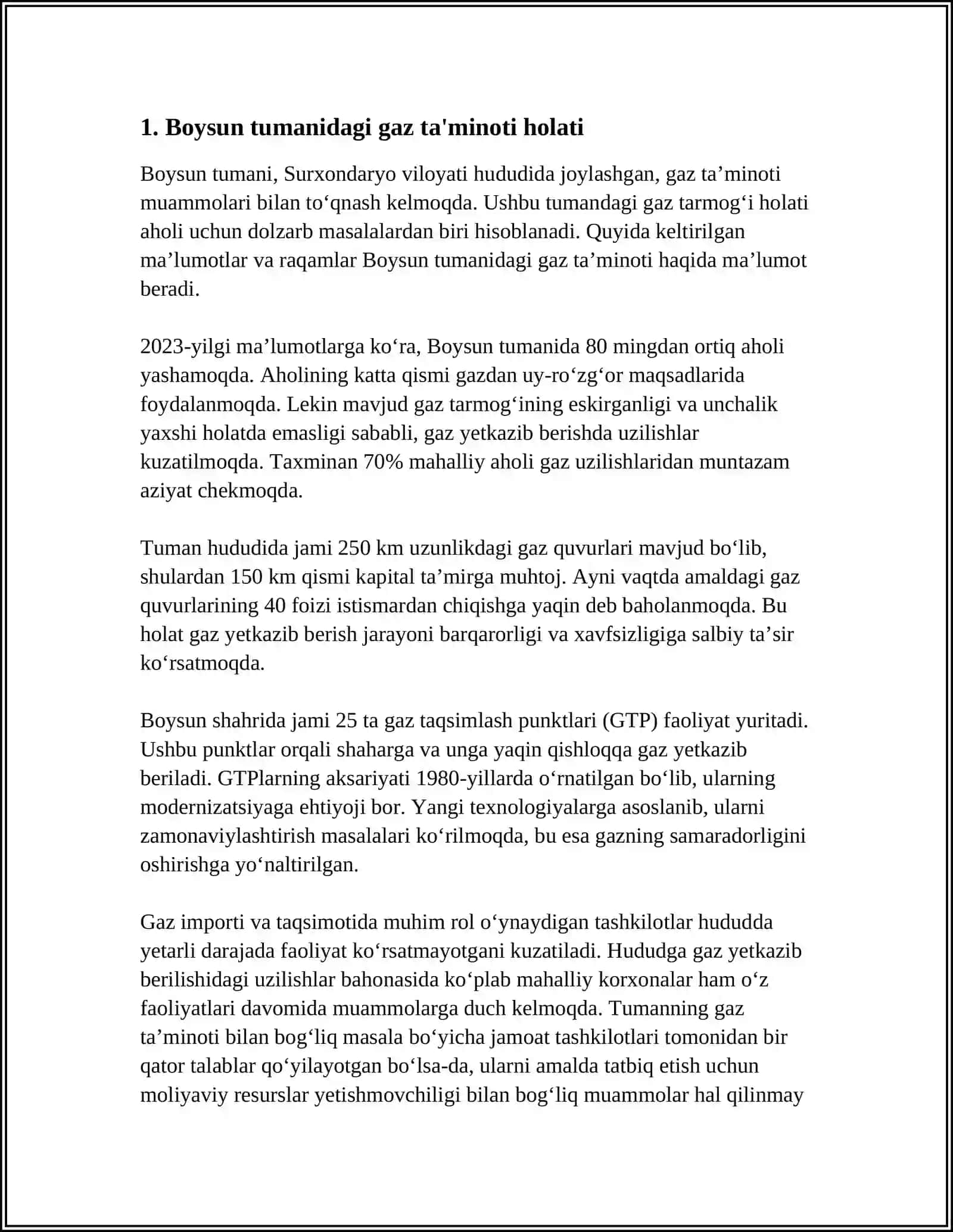 SURXONDARYO VILOYATI BOYSUN TUMANIDAGI GAZ 3