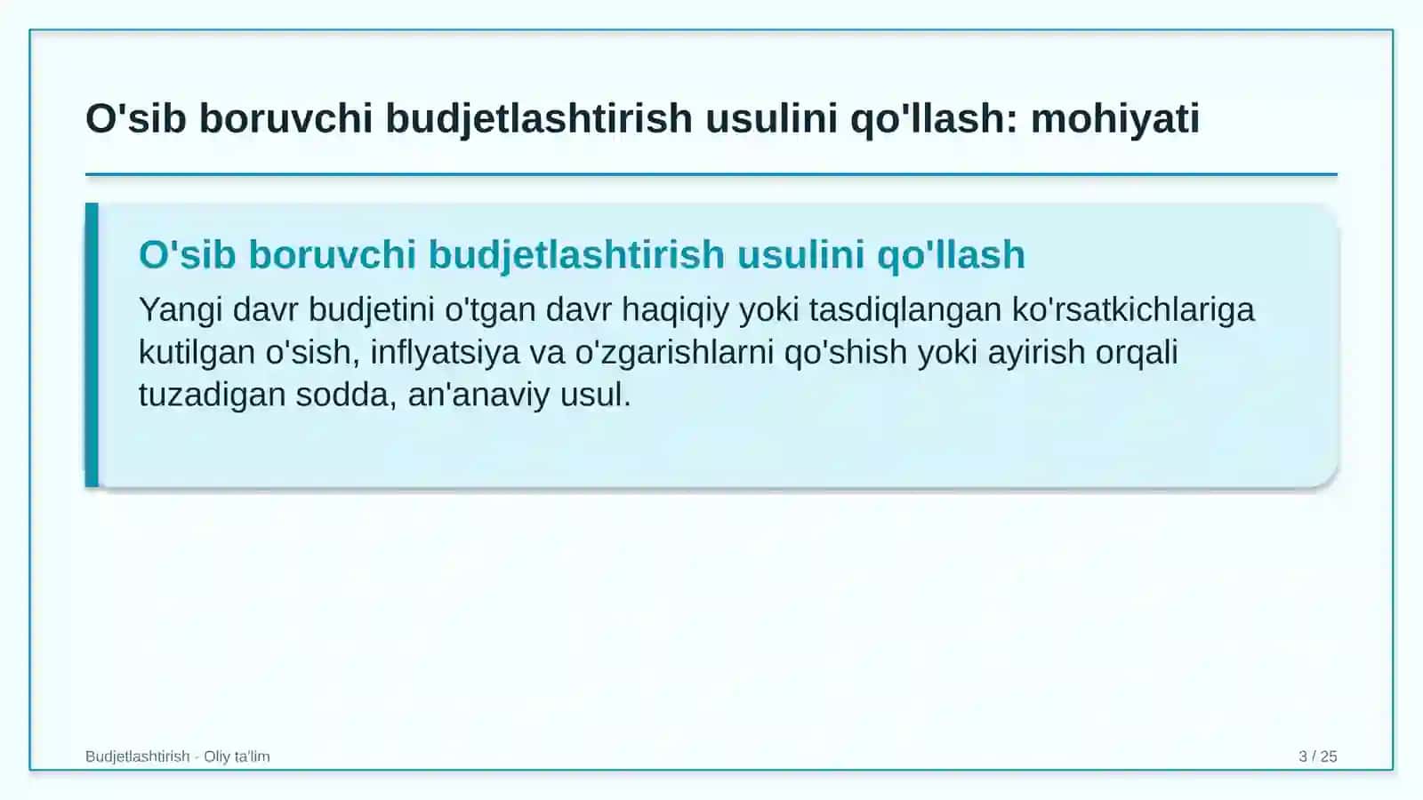 mebel ishlab chiqarishda o'sib boruvchi budjetlashtirish usulini qo'llash 2581 3