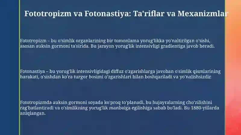Fototropizm va Fotonastiya hodisasi tajriba darsi 3