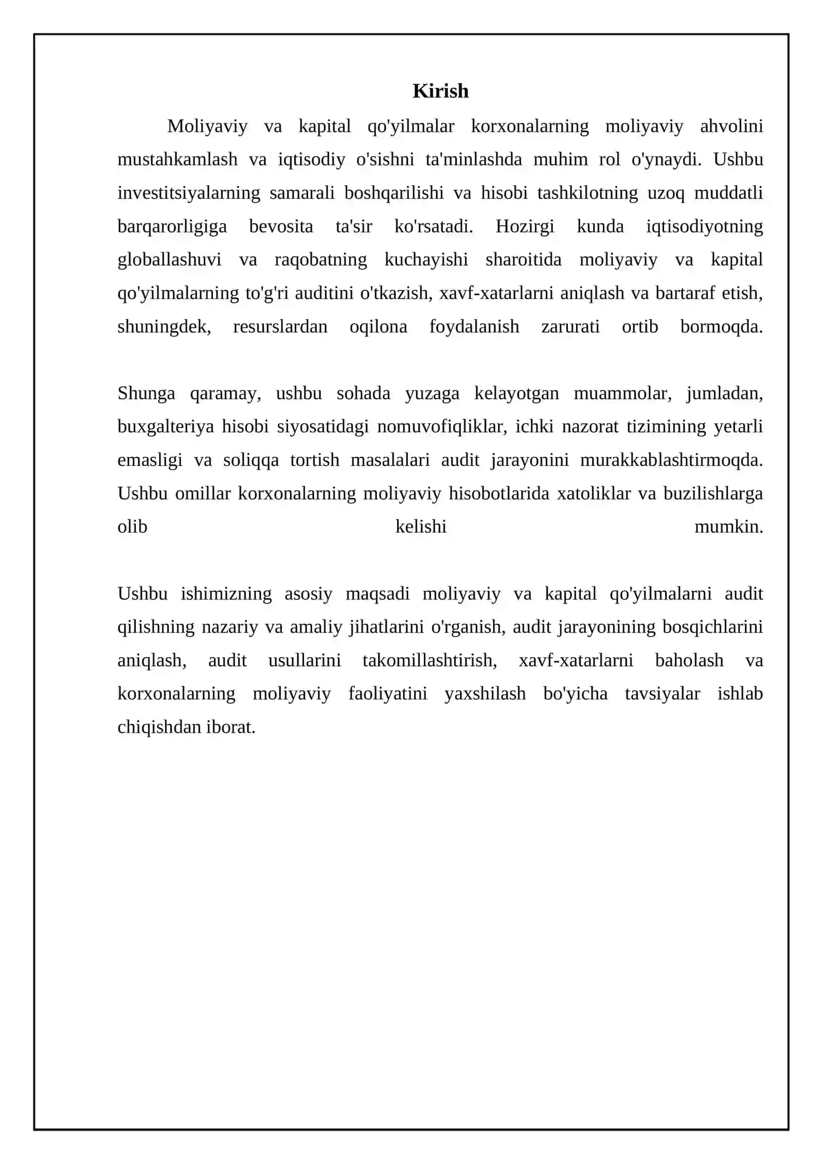 Moliyaviy investitsiyalar auditi. Kapital qo‘yilmalar auditi 3