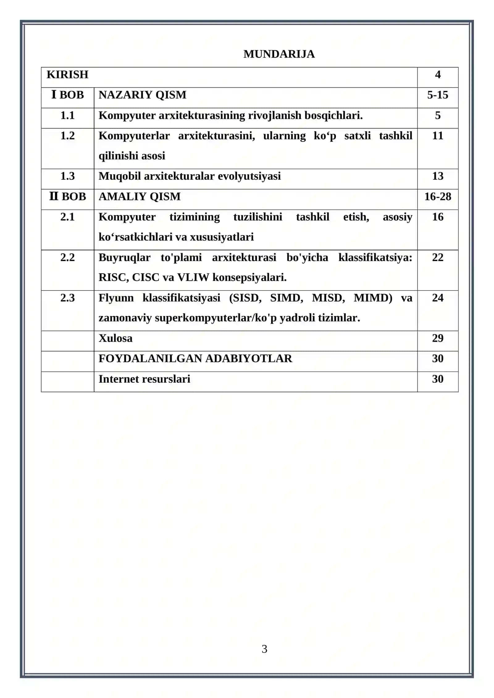 KOMPYUTER ARXITEKTURASINING RIVOJLANISH BOSQICHLARI, ZAMONAVIY KOMPYUTERLARNING ARXITEKTURA TAMOYILLARI VA KLASSIFIKATSIYASI 3