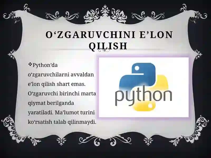 Python dasturlash tilida o’zgaruvchilar 3