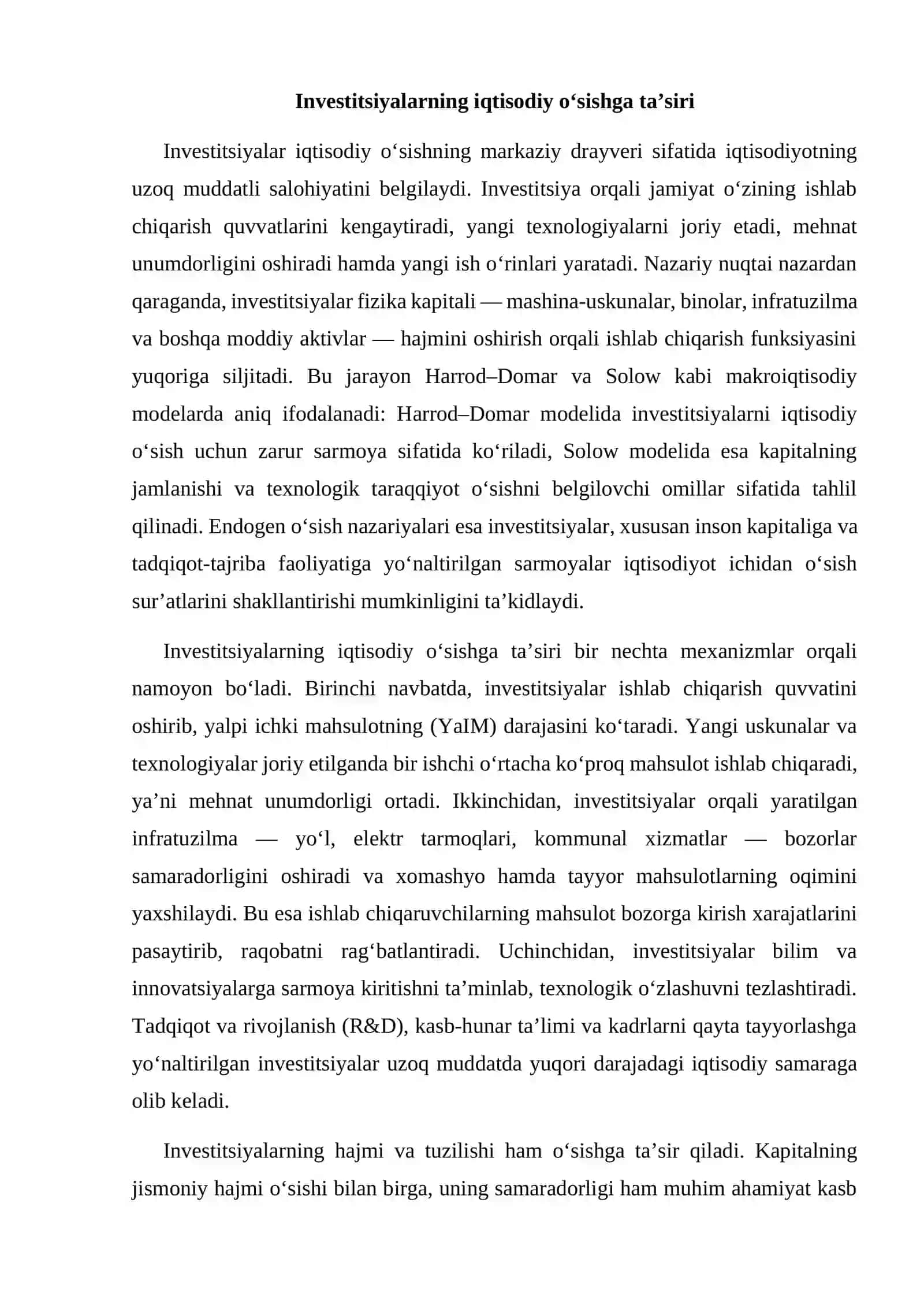 IQTISODIY OʻSISHNI RAGʻBANTLANTIRISHDA INVESTITYALARNING ROLI 3