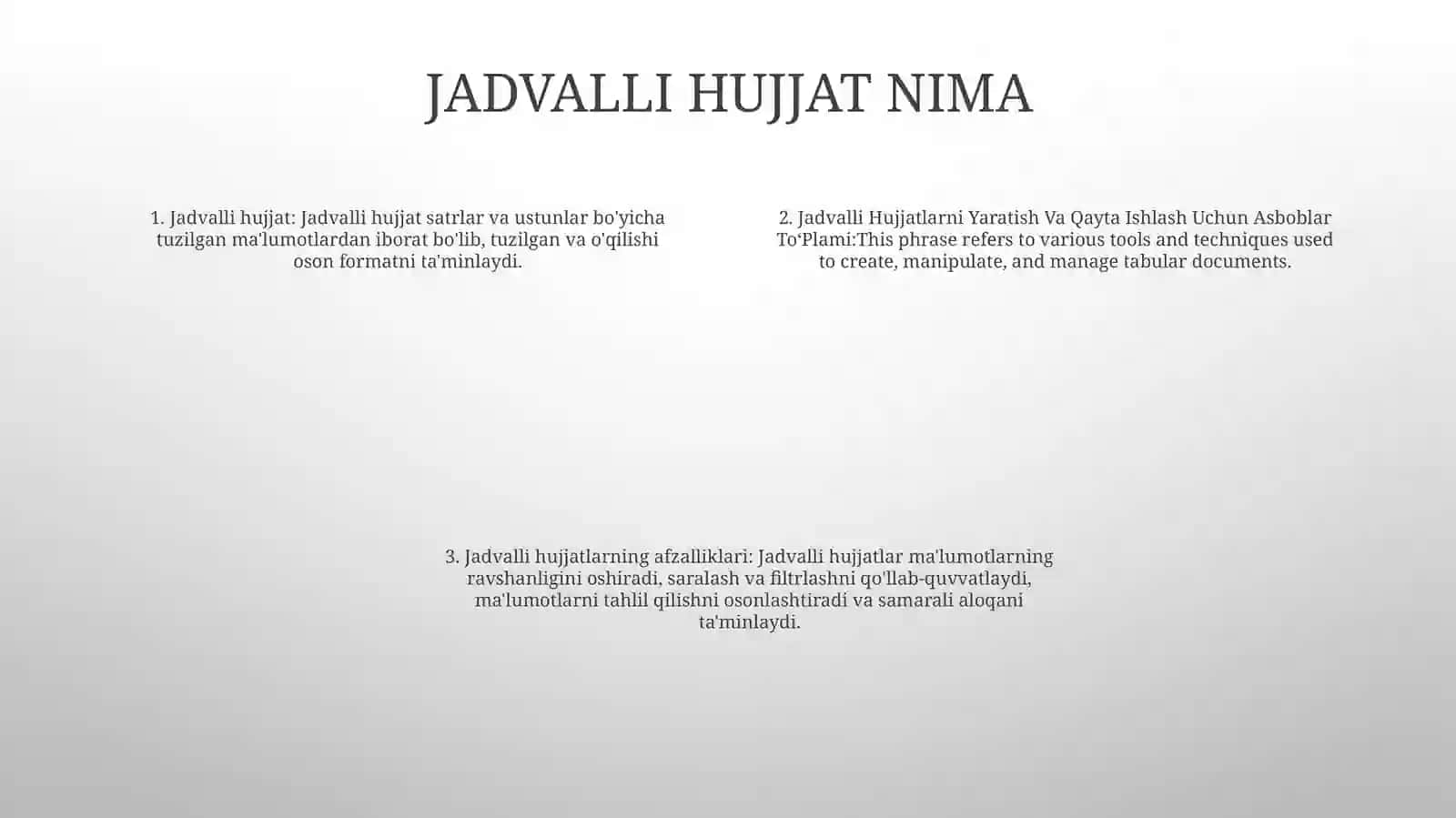 Jadvalli Hujjatlarni Yaratish Va Qayta Ishlash Uchun Asboblar ToʻPlami 3