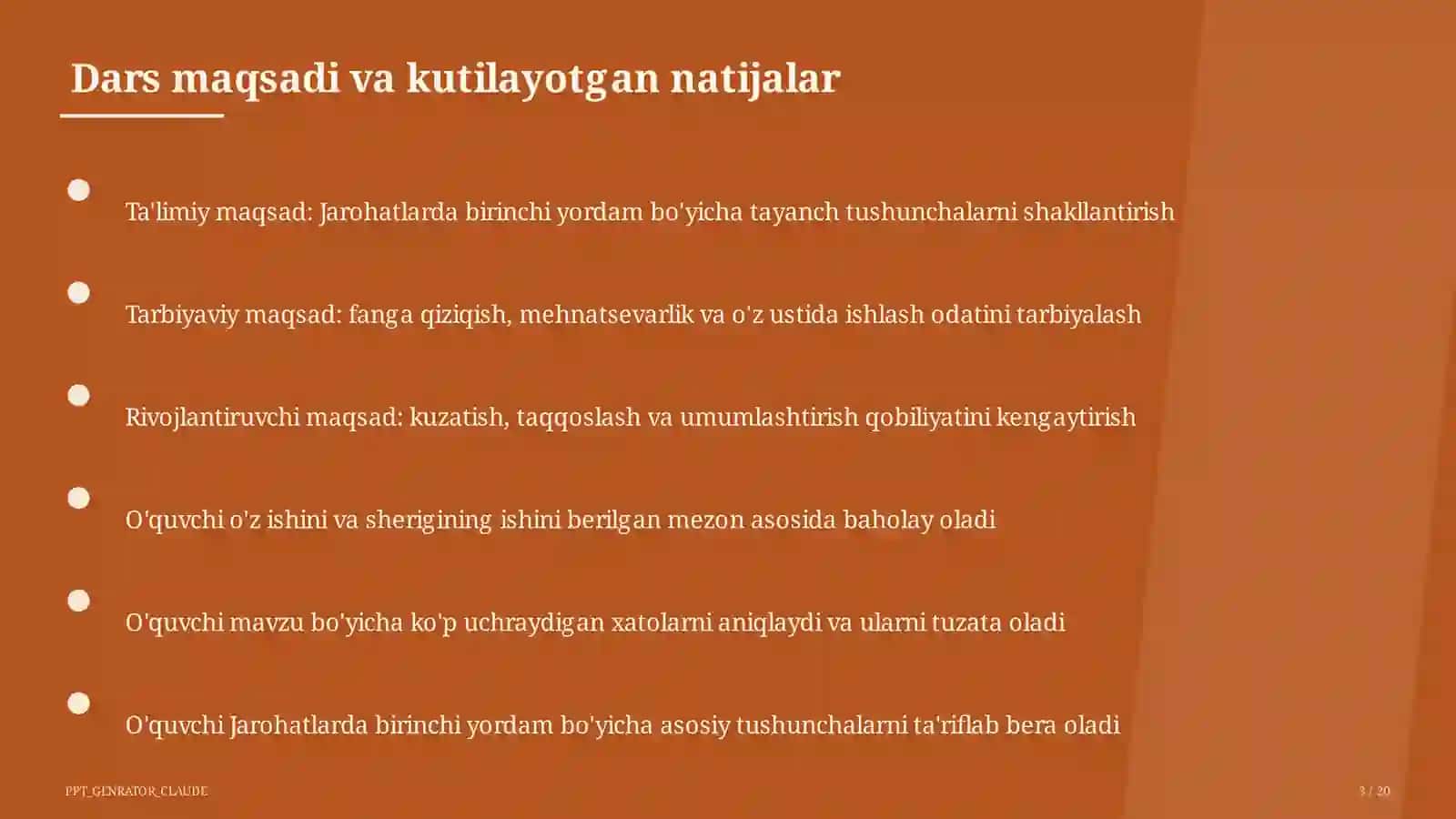 Jarohatlarda birinchi yordam (9-sinf) 3