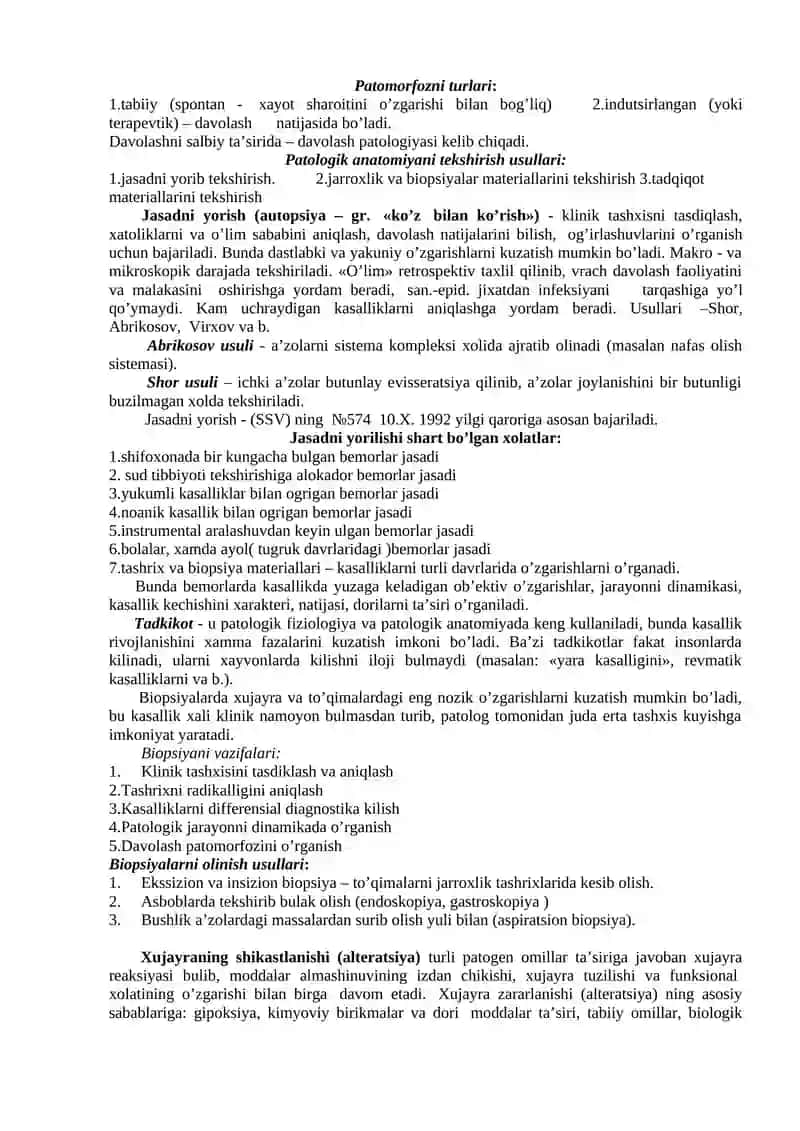 Patologik anatomiya faniga kirish. Alteratsiya. Parenximatoz va stromal– tomirli distrofiyalar 3
