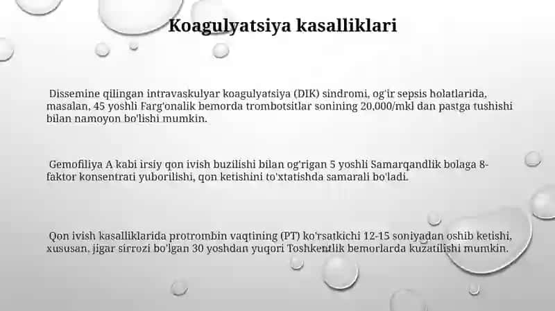 Gemorragik holatlarda koagulogrammani oʻzgarishi 3