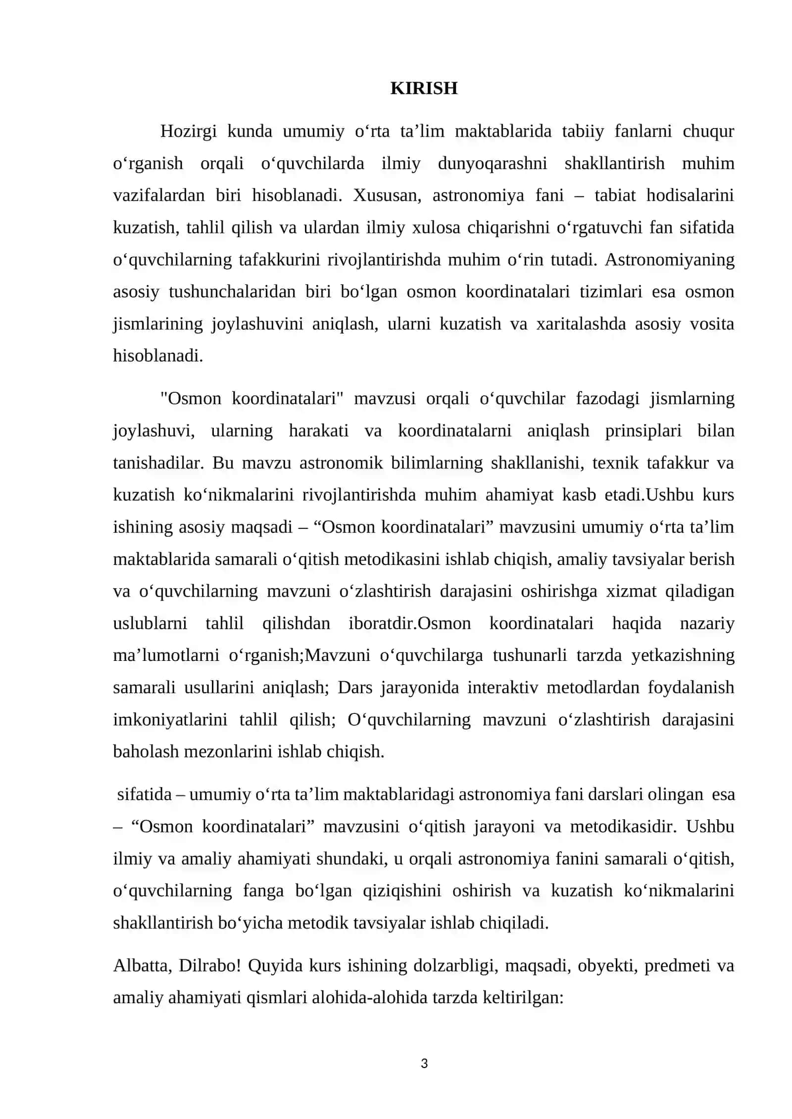 "UMUMIY O’RTA TAʼLIM MAKTABLARIDA "OSMON KOORDINATALARI" O’QITISH METODIKASI" 3