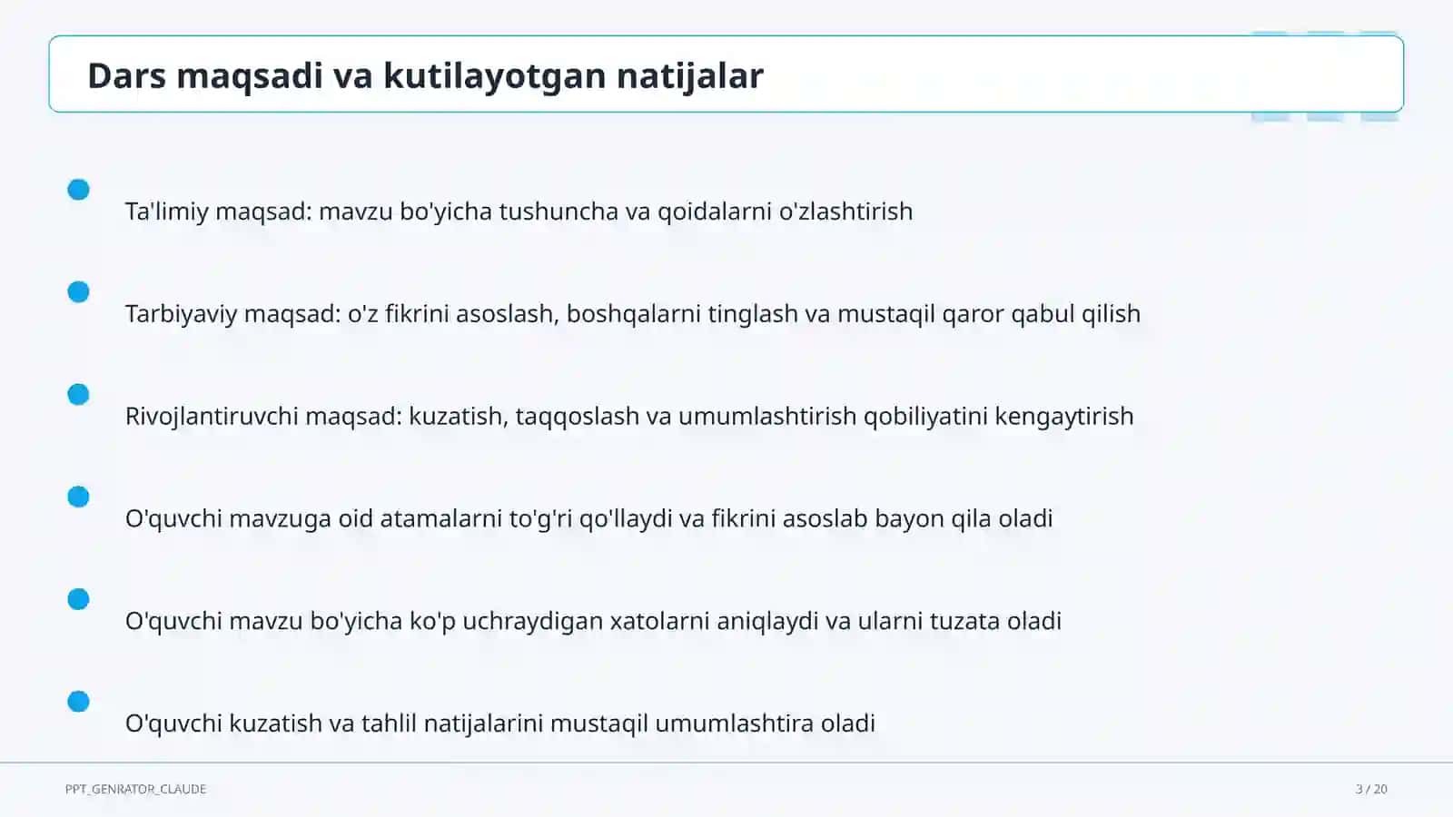 Sinf soati va tarbiyaviy tadbirlar (1-11) - ochiq dars uchun 3