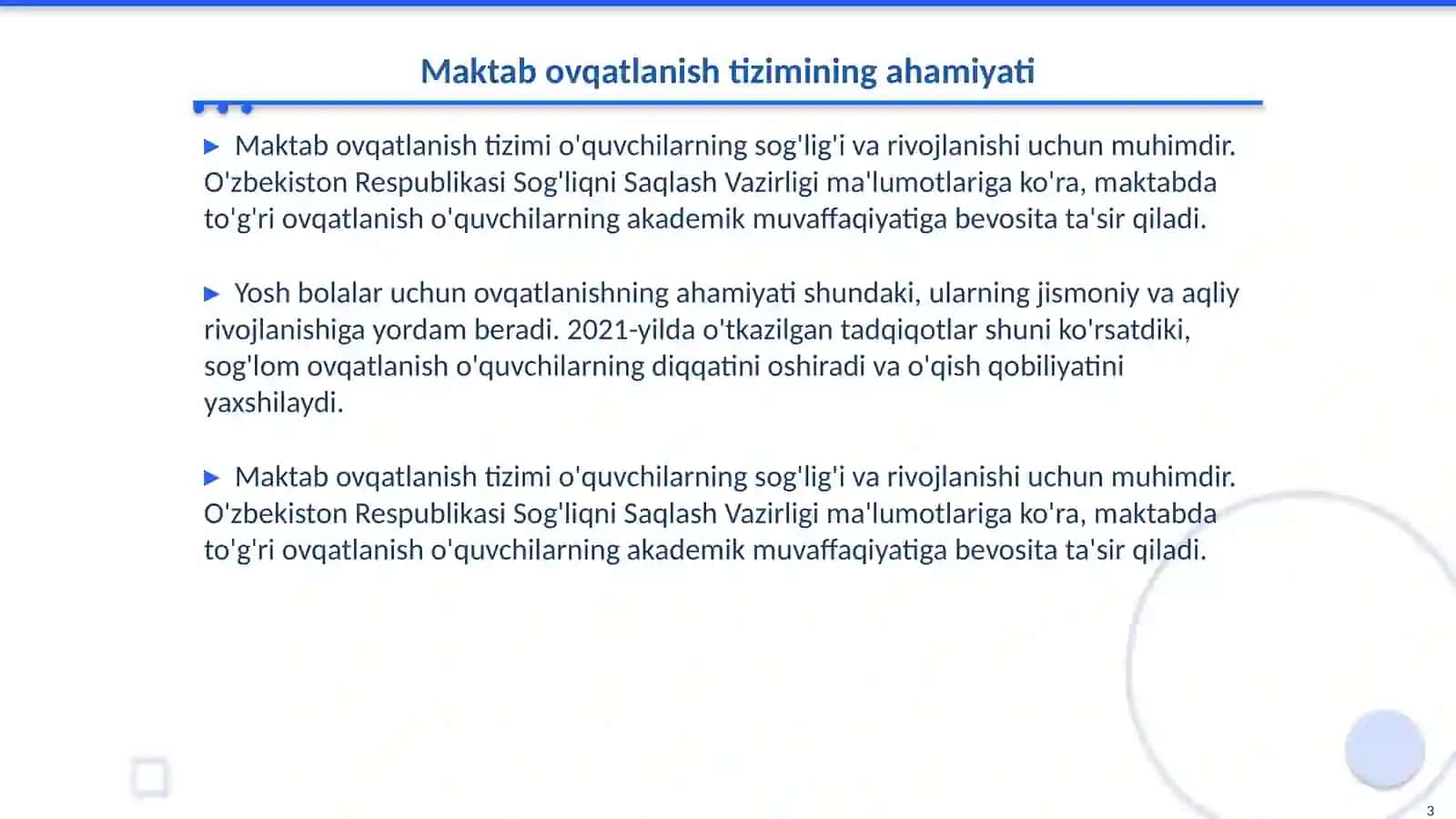 Maktab o'quvchilari ovqatlanishini tahlil qilish 3