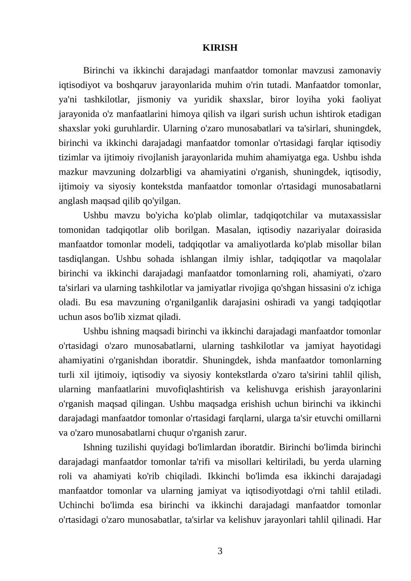 Birinchi va ikkinchi darajadagi manfaatdor tomonlar 3